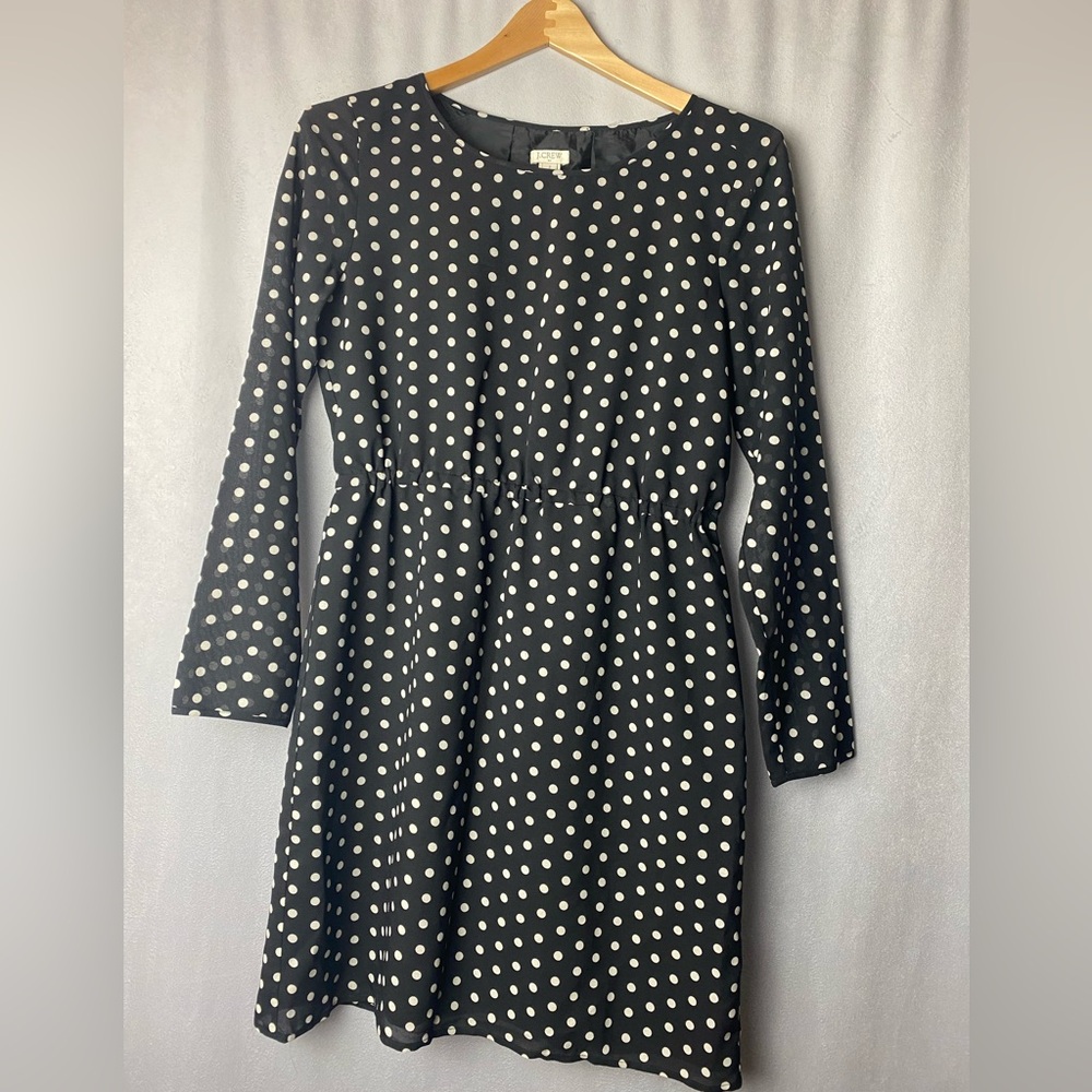 J. Crew Black Dress Retro Look White Polka Dots Casual Luxury 2 - Picture 2 of 5